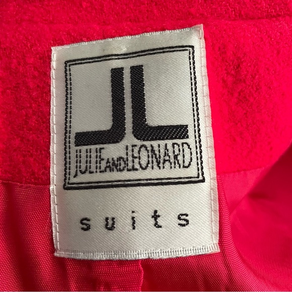 80s Vintage Julie & Leonard Suits Wool Hot Pink Blazer Jacket Skirt Suit Set - Picture 4 of 14